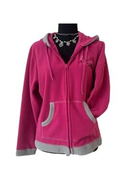 #26 HARLEY DAVIDSON ~ Magenta Fleece Hoodie Jacket w/Gray Sherpa Trim & Pockets